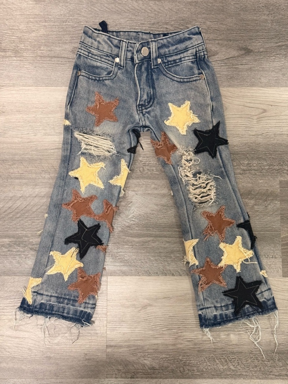 Toddler Star Patch Distressed/Stacked Blue Jeans